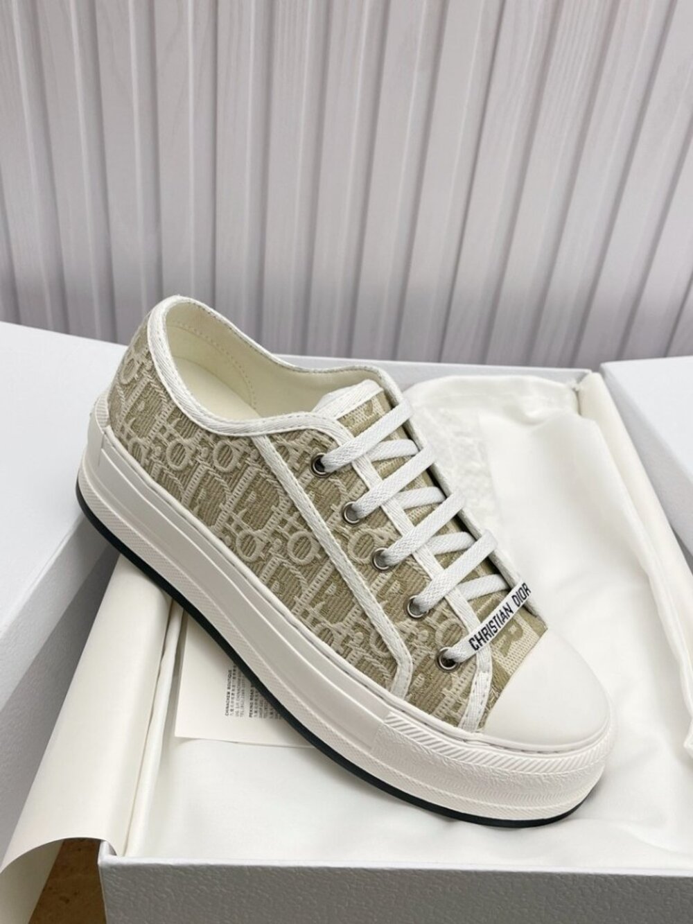 Dior Oblique Logo Woven Canvas Platform Sneakers Vintage Neutral Walking Shoes - Picture 9 of 9